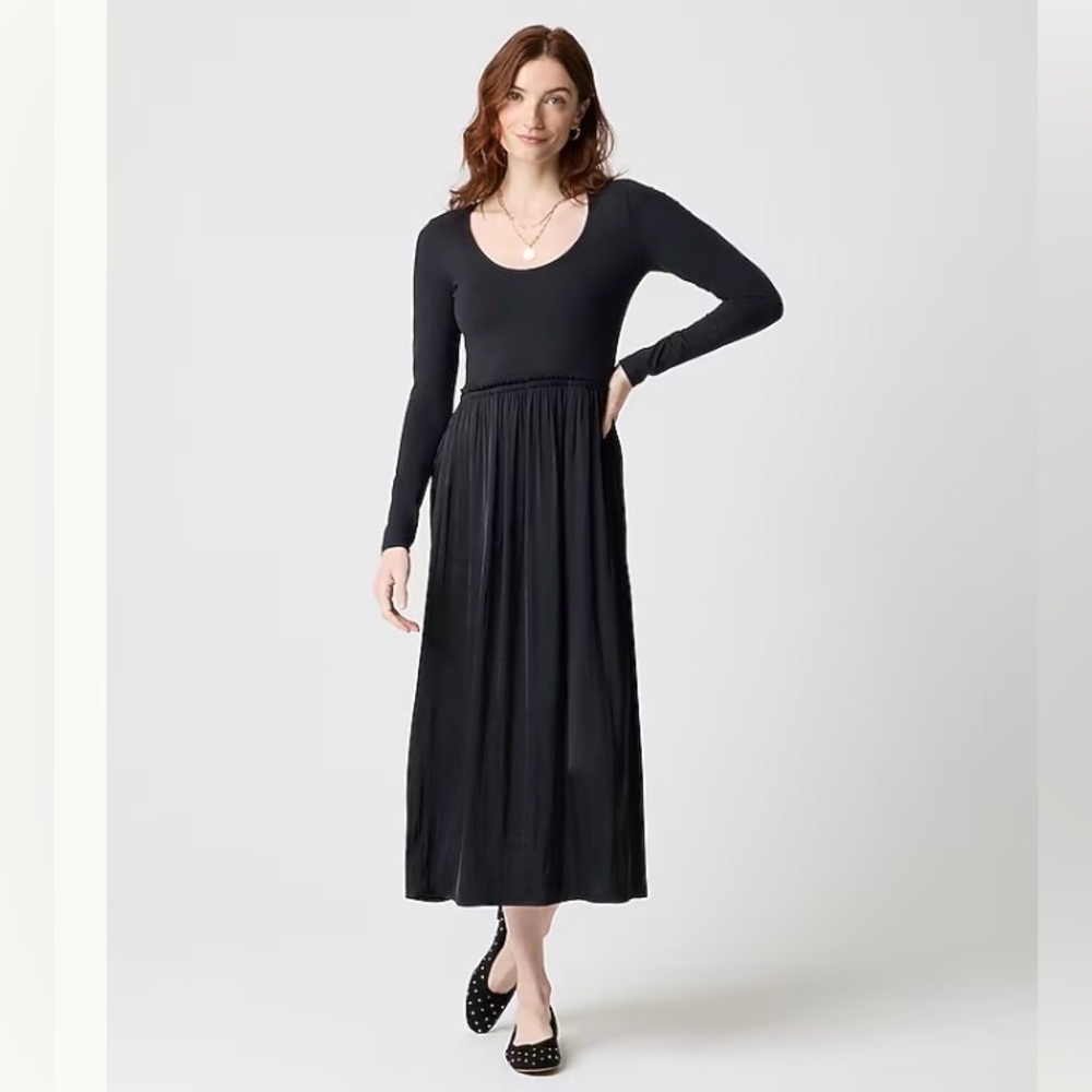 NWT Size 3X J.Crew Factory Long Sleeve Knit Mixed Media Dress in Black
